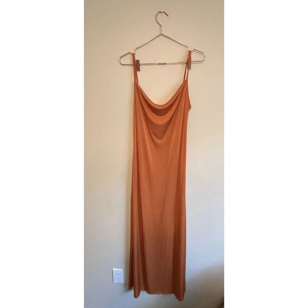 Free People Intimately Dress Size‎ L Orange Slip Maxi Length Sleeveless Wide Rib